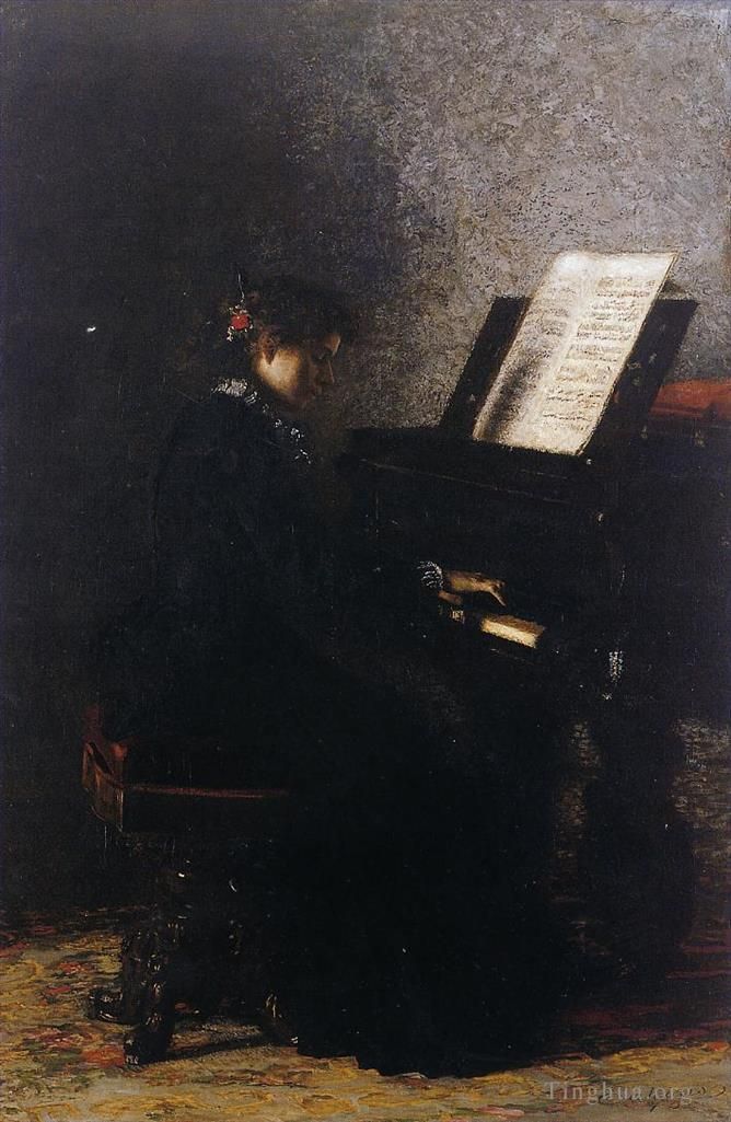 托马斯·伊肯斯 的油画作品 -  《钢琴前的伊丽莎白》