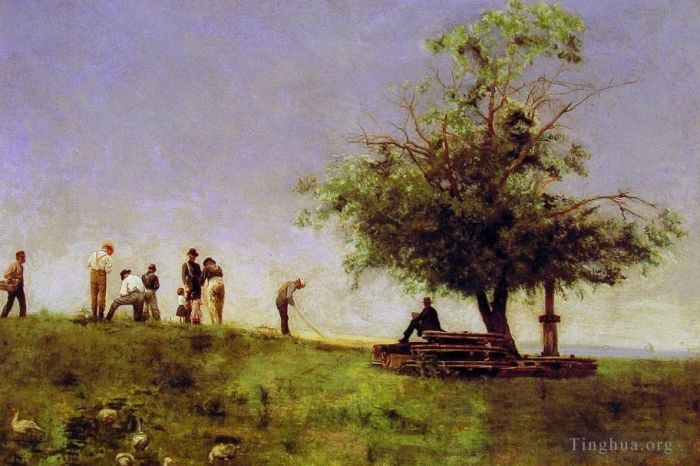 托马斯·伊肯斯 的油画作品 -  《补网》
