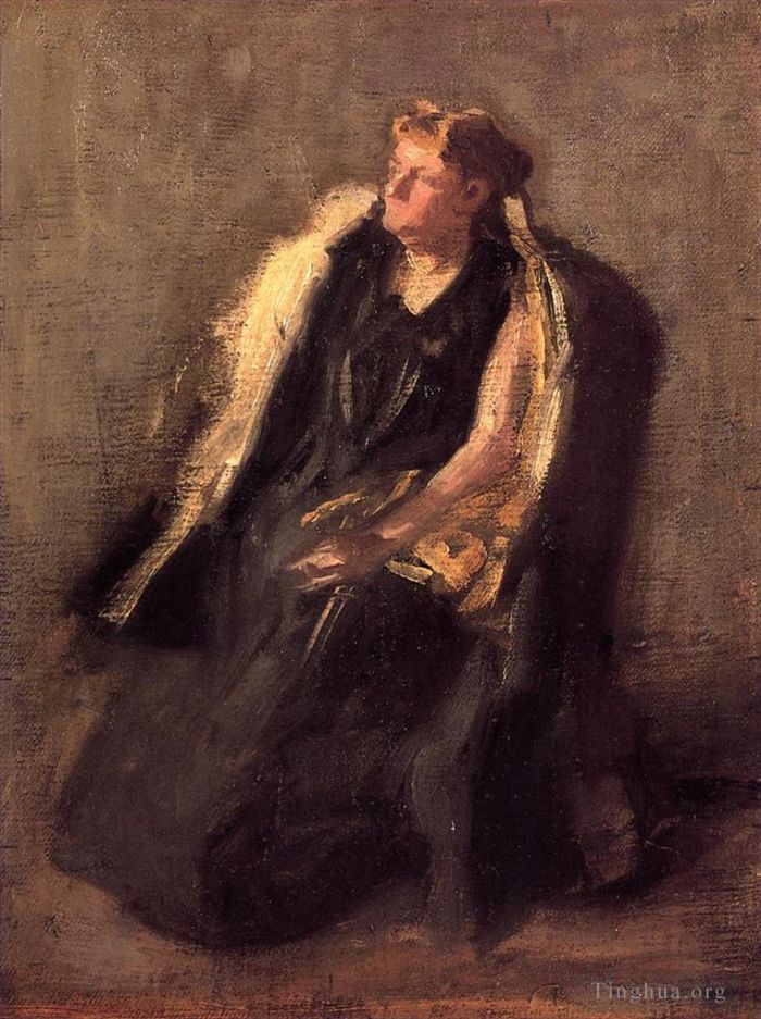 托马斯·伊肯斯 的油画作品 -  《哈伯德夫人素描肖像》
