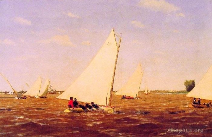 托马斯·伊肯斯 的油画作品 -  《德勒瓦河上的帆船竞赛》