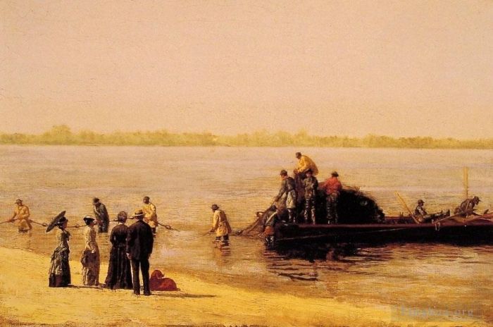 托马斯·伊肯斯 的油画作品 -  《德勒韦尔河格洛斯特的鲥鱼垂钓》