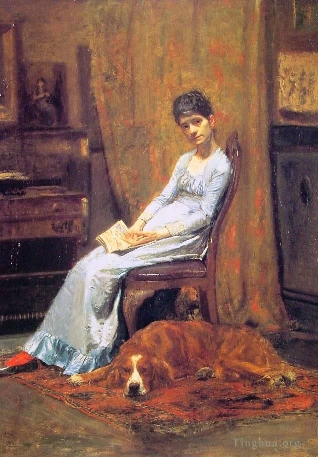 托马斯·伊肯斯 的油画作品 -  《艺术家的妻子和他的塞特狗》