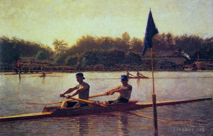 托马斯·伊肯斯 的油画作品 -  《比格林兄弟赛车现实主义船托马斯·艾金斯》