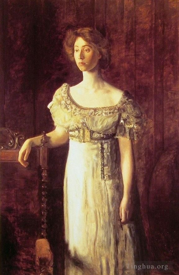 托马斯·伊肯斯 的油画作品 -  《老式连衣裙海伦·帕克小姐的肖像》