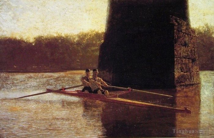 托马斯·伊肯斯 的油画作品 -  《托马斯·埃金斯,(Thomas,Eakins),的双桨贝壳现实主义船》