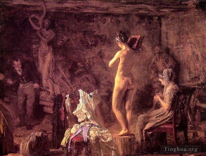 托马斯·伊肯斯 的油画作品 -  《威廉·拉什,(William,Rush),雕刻斯库尔基尔河,(Schuylkill,River),寓言人物》