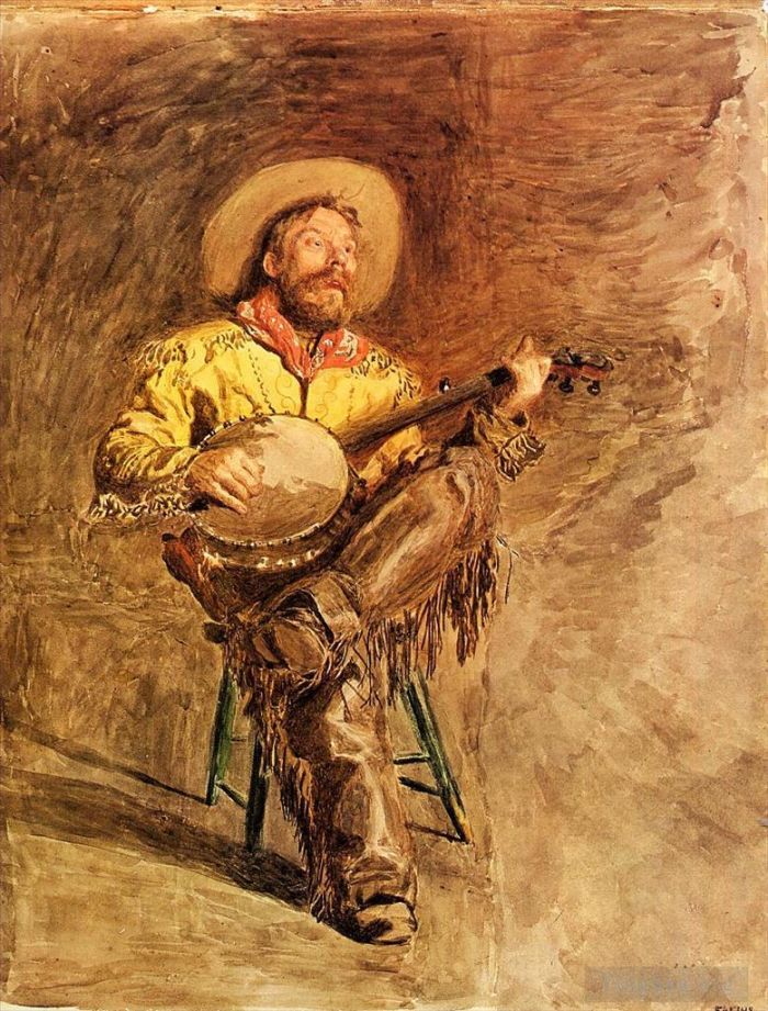 托马斯·伊肯斯 的各类绘画作品 -  《牛仔唱歌》