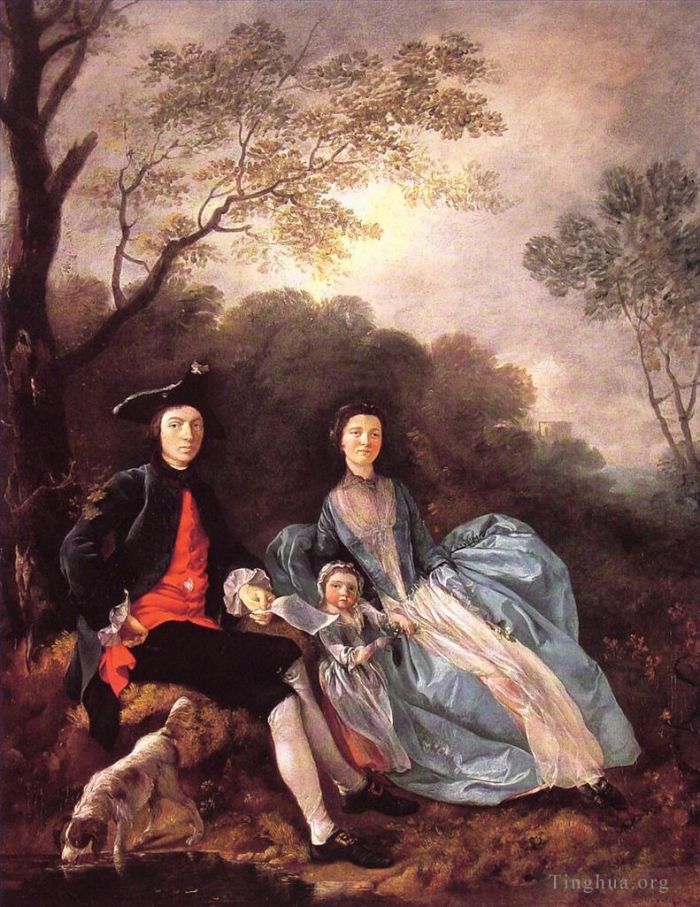 托马斯·庚斯博罗 的油画作品 -  《艺术家与妻子和女儿的肖像》