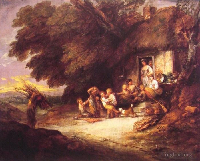 托马斯·庚斯博罗 的油画作品 -  《小屋门景观》