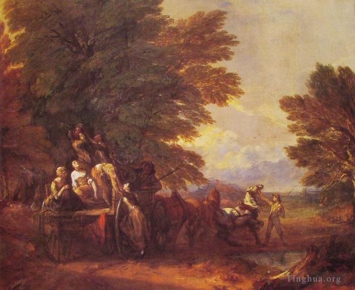 托马斯·庚斯博罗 的油画作品 -  《收获马车景观》