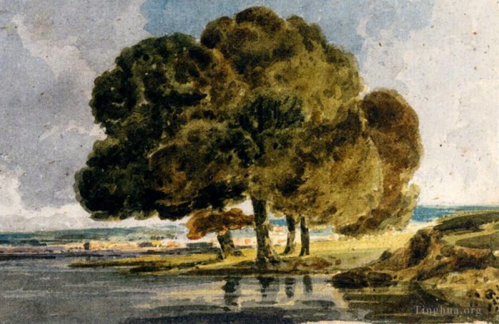 托马斯·吉尔丁 的各类绘画作品 -  《河岸上的树》