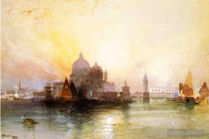 托马斯·莫兰 的油画作品 -  《威尼斯海景船的景色》