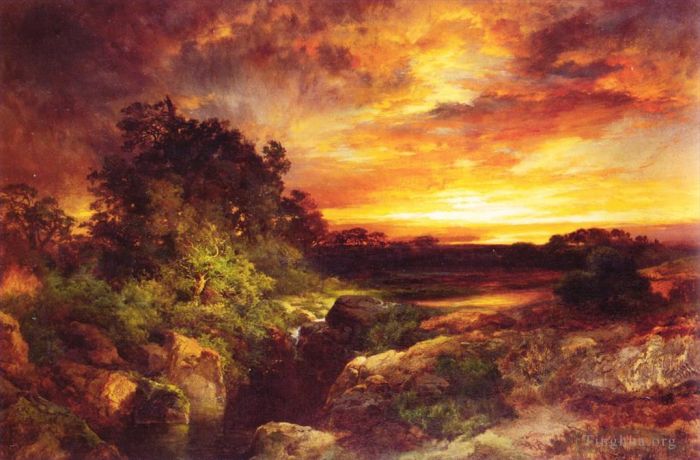 托马斯·莫兰 的油画作品 -  《亚利桑那州大峡谷附近的日落》