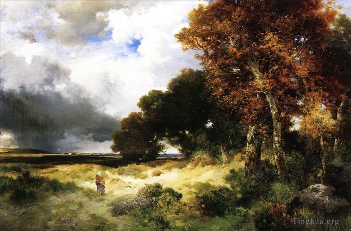 托马斯·莫兰 的油画作品 -  《秋季长岛,Peconic,湾》