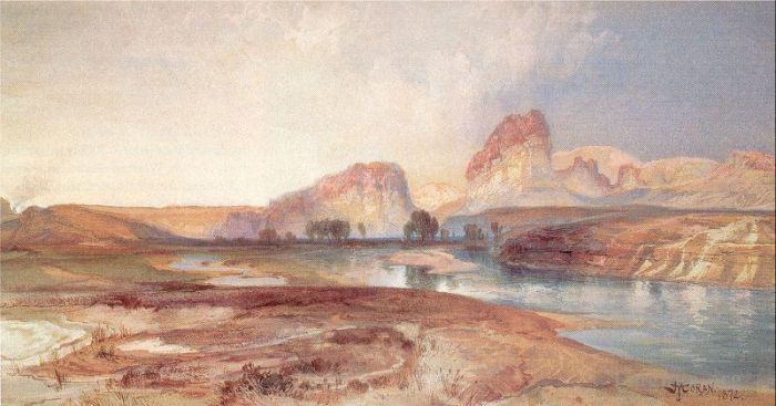 托马斯·莫兰 的油画作品 -  《悬崖绿河怀俄明州》