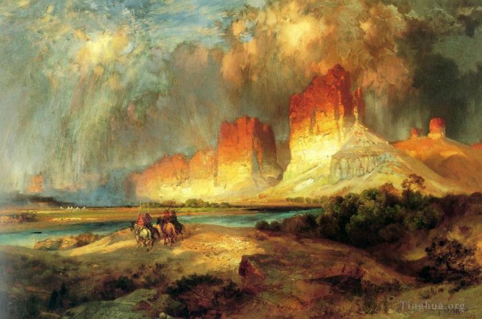 托马斯·莫兰 的油画作品 -  《科罗拉多河上游的悬崖》