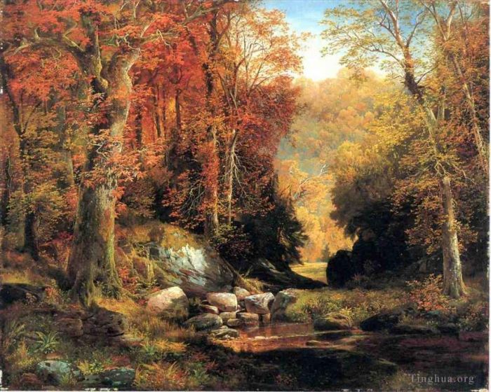 托马斯·莫兰 的油画作品 -  《Cresheim,Glen,Wissahickon,秋天》