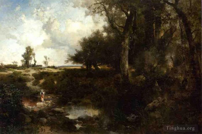 托马斯·莫兰 的油画作品 -  《穿过新泽西州普兰菲尔德附近的小溪》