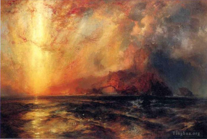 托马斯·莫兰 的油画作品 -  《红日猛烈降临，烧尽天道》