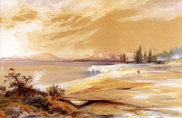 托马斯·莫兰 的油画作品 -  《黄石湖畔的温泉》