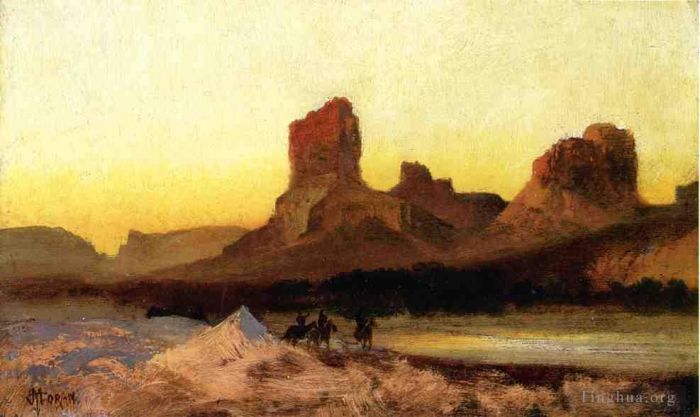 托马斯·莫兰 的油画作品 -  《绿河边的印第安人》