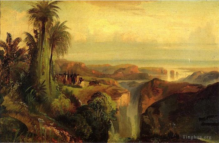 托马斯·莫兰 的油画作品 -  《悬崖上的印第安人》
