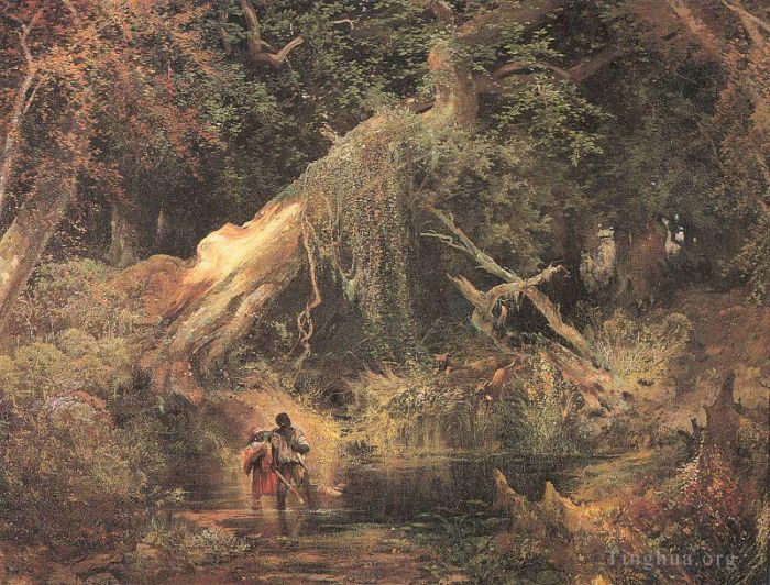 托马斯·莫兰 的油画作品 -  《奴隶穿过沼泽逃跑》