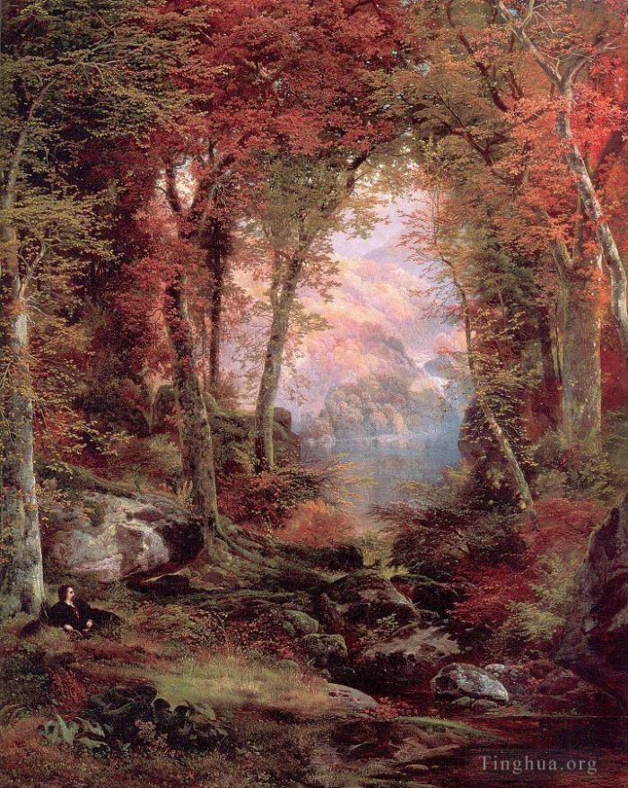 托马斯·莫兰 的油画作品 -  《秋天的树下的树林》
