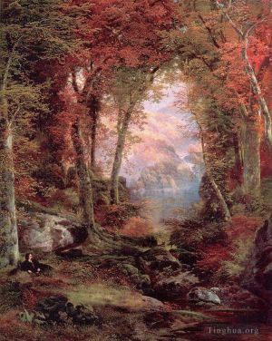 艺术家托马斯·莫兰作品《秋天的树下的树林》