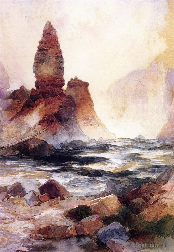 托马斯·莫兰 的各类绘画作品 -  《塔瀑布和硫磺岩黄石公园》