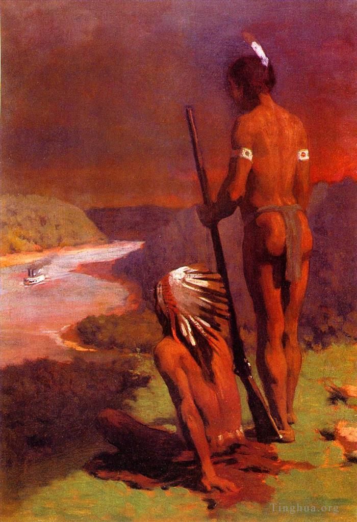 托马斯·波洛克·安舒茨 的油画作品 -  《俄亥俄河上的印第安人》