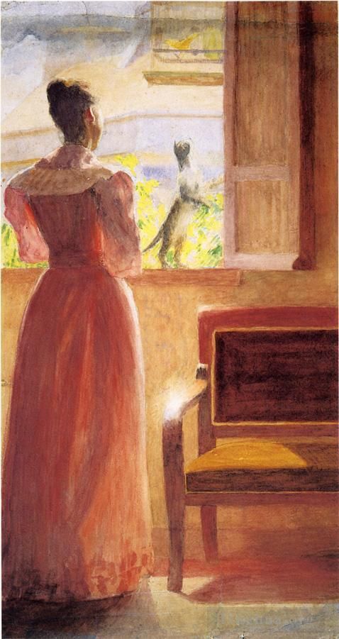 托马斯·波洛克·安舒茨 的油画作品 -  《窗边的女士》