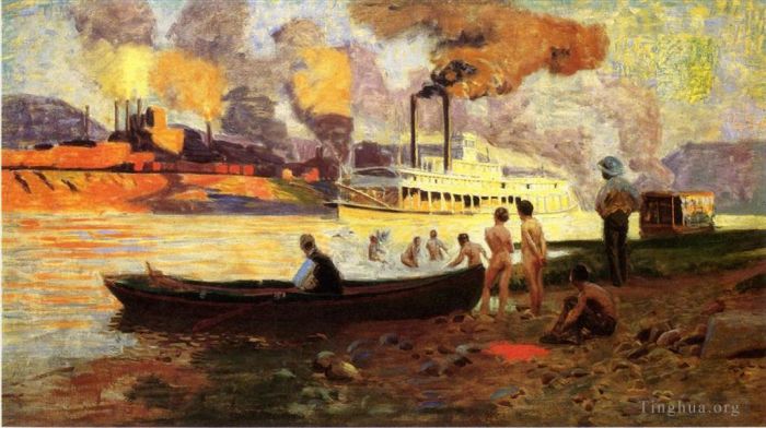 托马斯·波洛克·安舒茨 的油画作品 -  《俄亥俄,2,号汽船》
