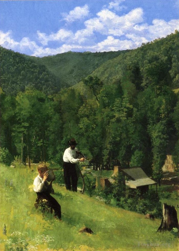 托马斯·波洛克·安舒茨 的油画作品 -  《收割时的农夫和他的儿子》