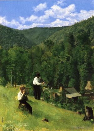 艺术家托马斯·波洛克·安舒茨作品《收割时的农夫和他的儿子》