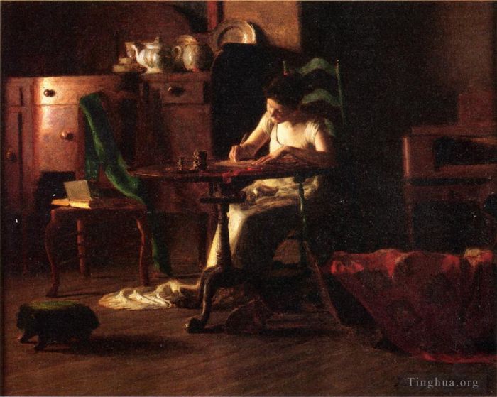 托马斯·波洛克·安舒茨 的油画作品 -  《女人在桌子上写字》
