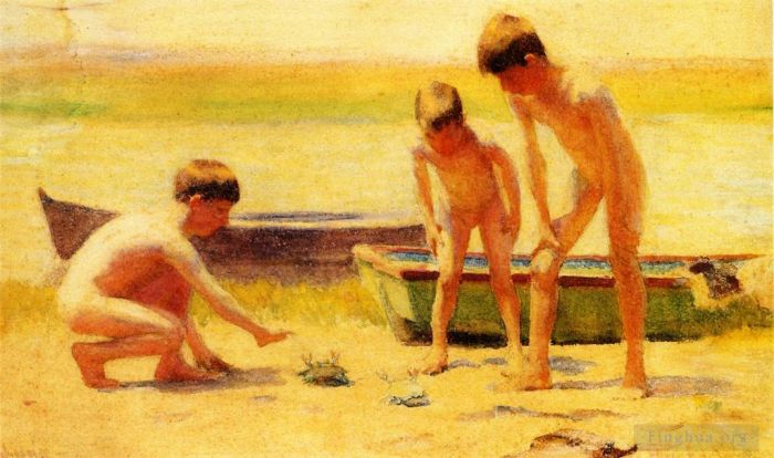 托马斯·波洛克·安舒茨 的各类绘画作品 -  《男孩们玩螃蟹船,Thomas,Pollock,Anshutz》