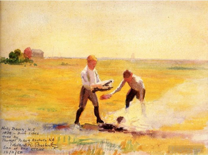 托马斯·波洛克·安舒茨 的各类绘画作品 -  《消防船上的男孩,托马斯·波洛克·安舒茨》