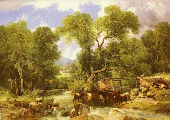 托马斯·辛德尼·库珀 的油画作品 -  《树木繁茂的福特》