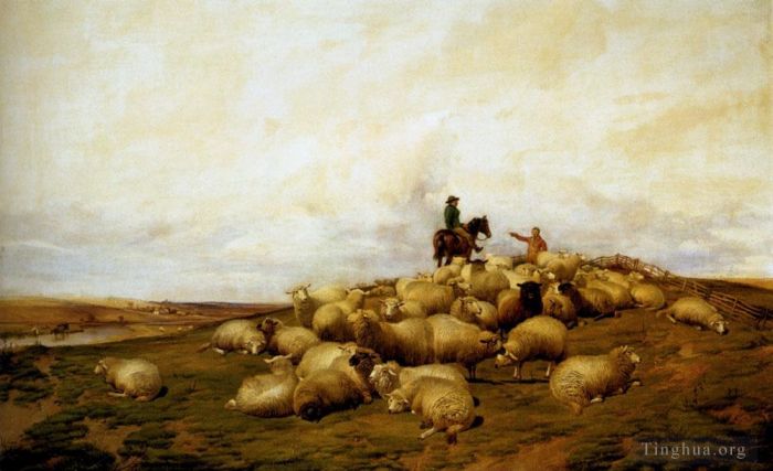 托马斯·辛德尼·库珀 的油画作品 -  《牧羊人和他的羊群》
