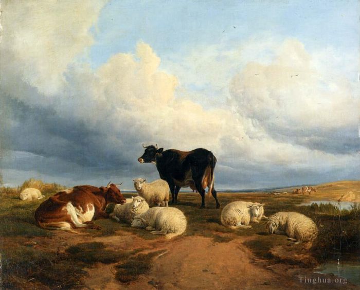 托马斯·辛德尼·库珀 的油画作品 -  《坎特伯雷草甸》