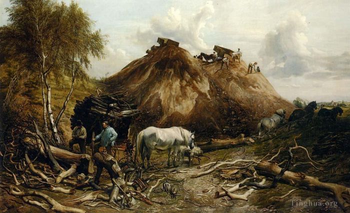 托马斯·辛德尼·库珀 的油画作品 -  《清理木材，开辟钢铁之路》