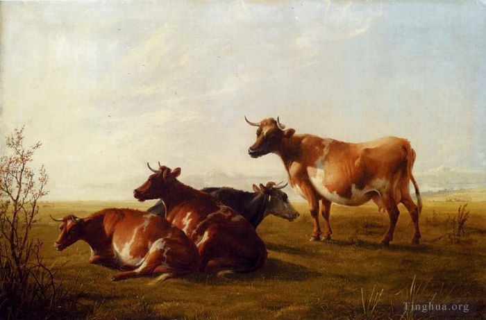 托马斯·辛德尼·库珀 的油画作品 -  《草地上的奶牛》