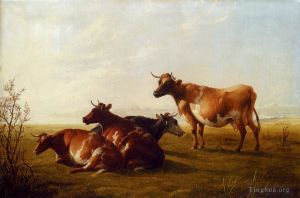 艺术家托马斯·辛德尼·库珀作品《草地上的奶牛》