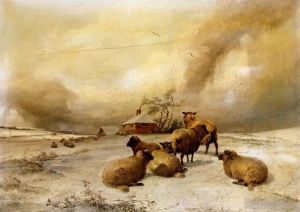 艺术家托马斯·辛德尼·库珀作品《羊在冬天风景羊》