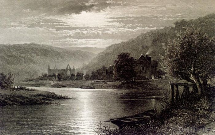 托马斯·辛德尼·库珀 的各类绘画作品 -  《廷特恩修道院,瓦伊河畔月光,风景,托马斯·西德尼·库珀》