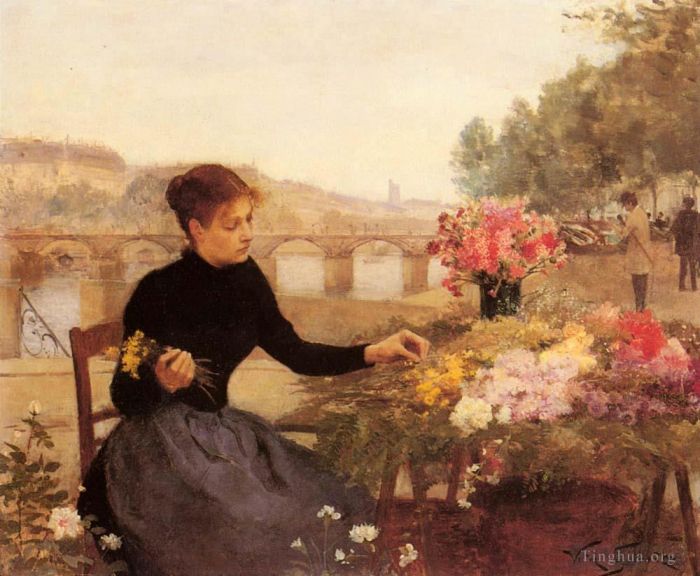 维克多·加布里埃尔·吉尔伯特 的油画作品 -  《巴黎花卉市场》