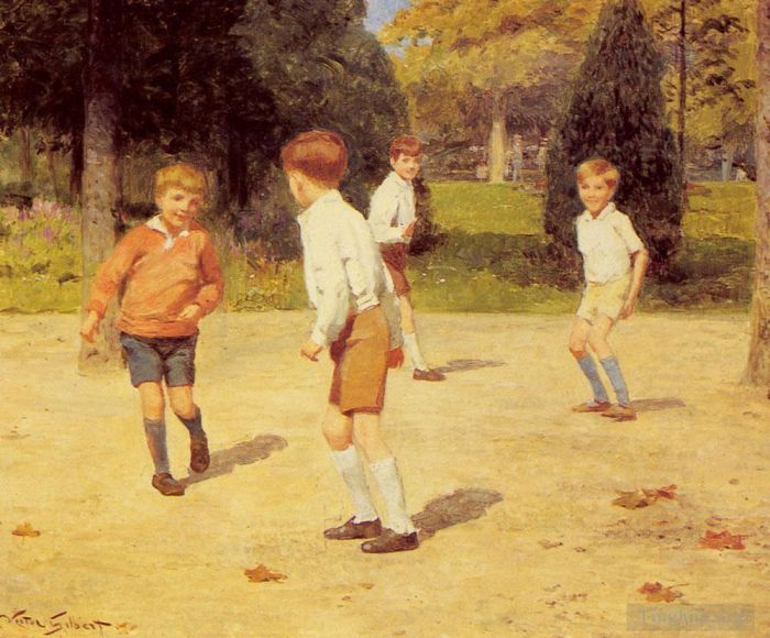 维克多·加布里埃尔·吉尔伯特 的油画作品 -  《男孩玩耍》