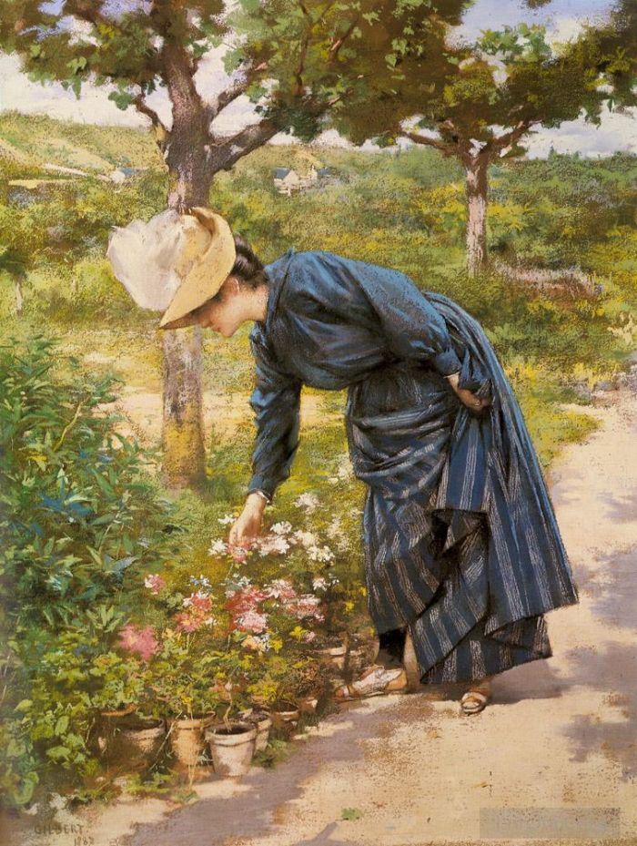 维克多·加布里埃尔·吉尔伯特 的油画作品 -  《花园里的女士》