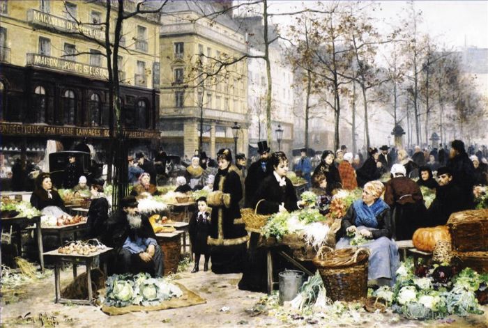 维克多·加布里埃尔·吉尔伯特 的油画作品 -  《集市日》